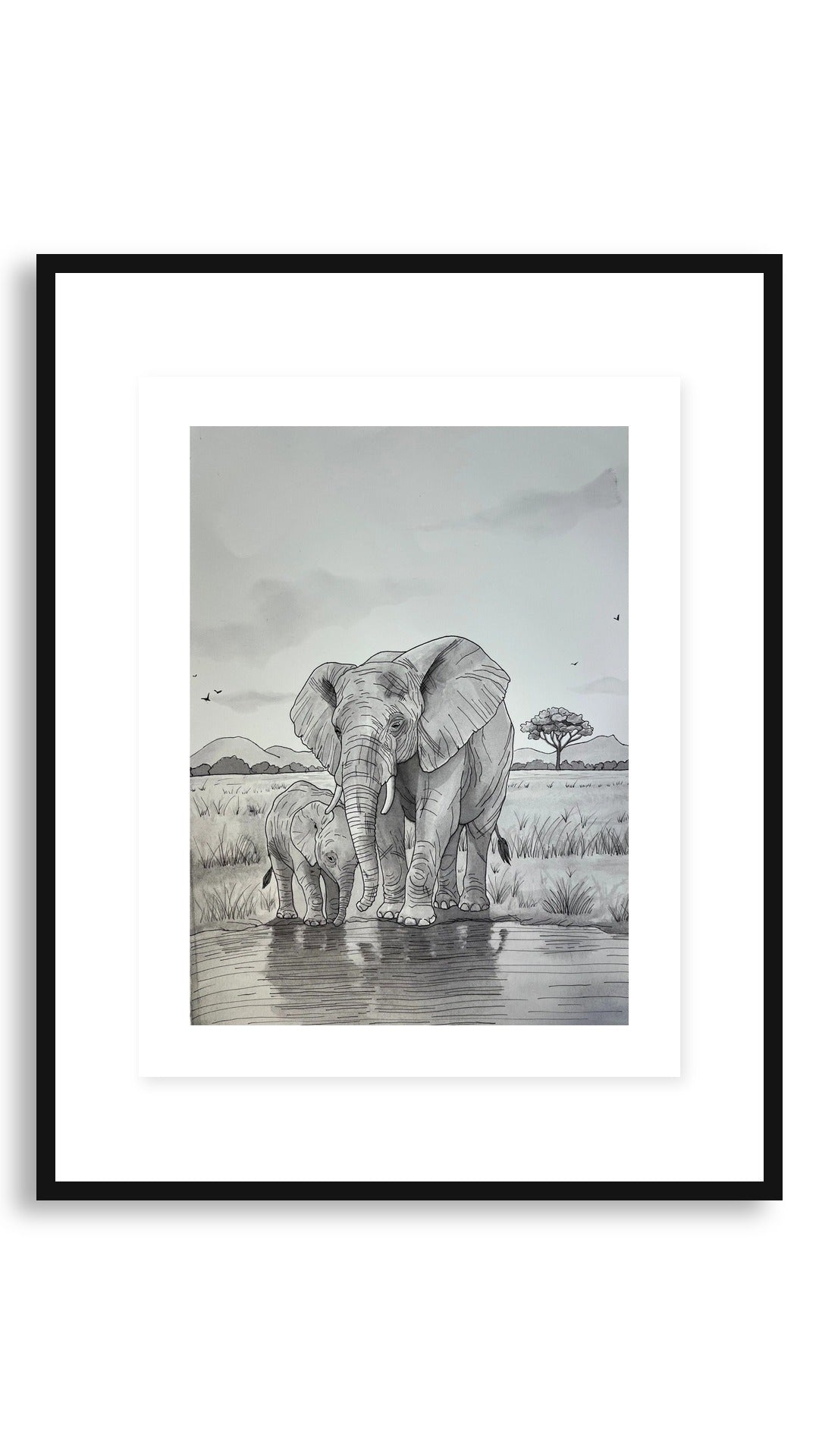 Elephant Love Print, shown framed