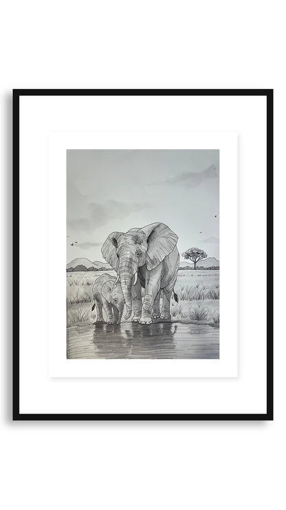 Elephant Love Print, shown framed