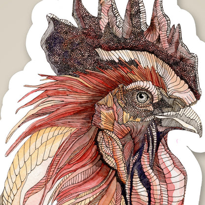 Rooster Sticker, close-up
