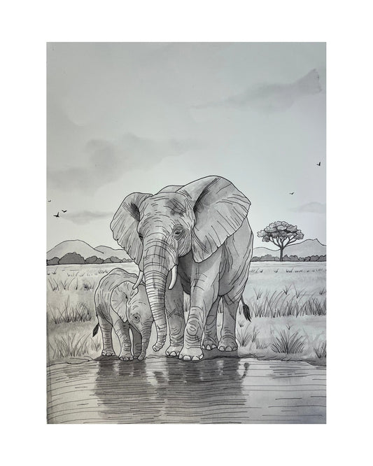 Elephant Love art print, unframed