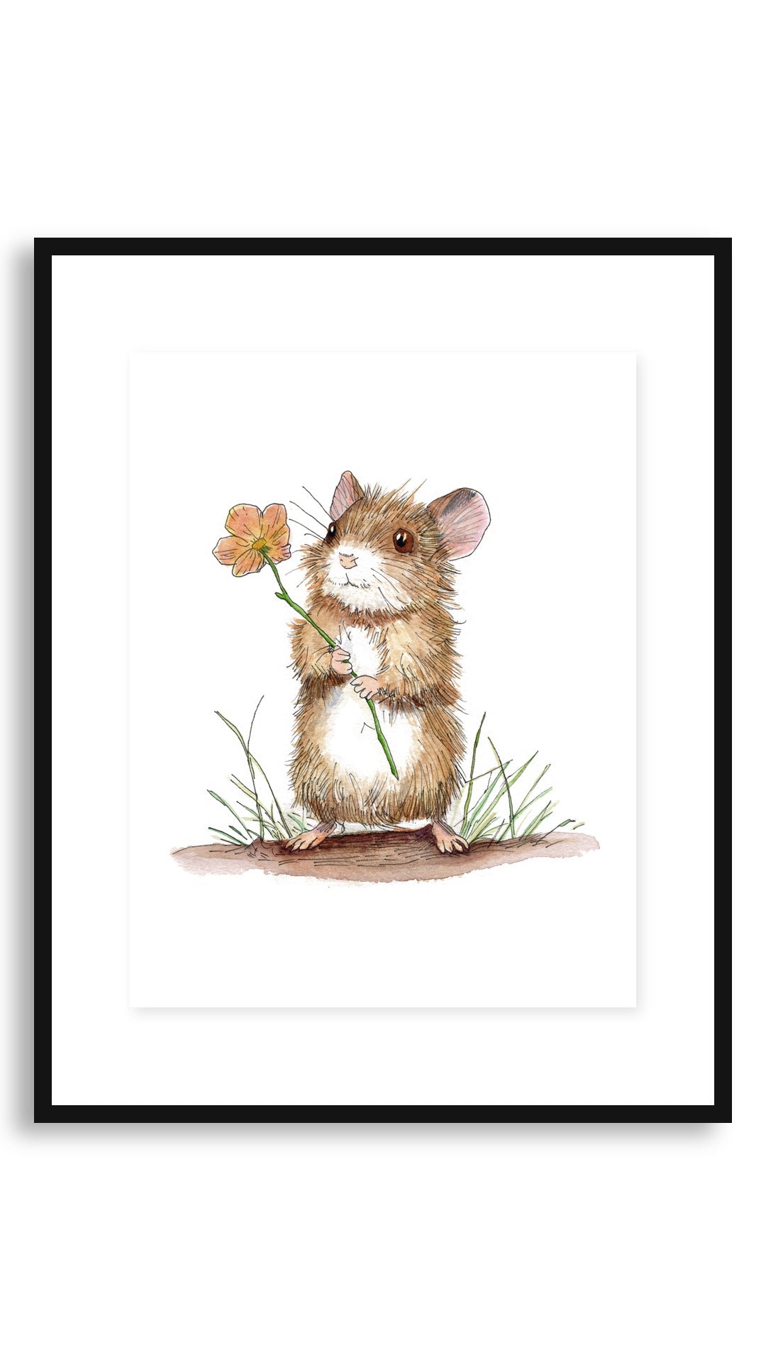 Flower Mouse art print in an 11x14 floating black frame
