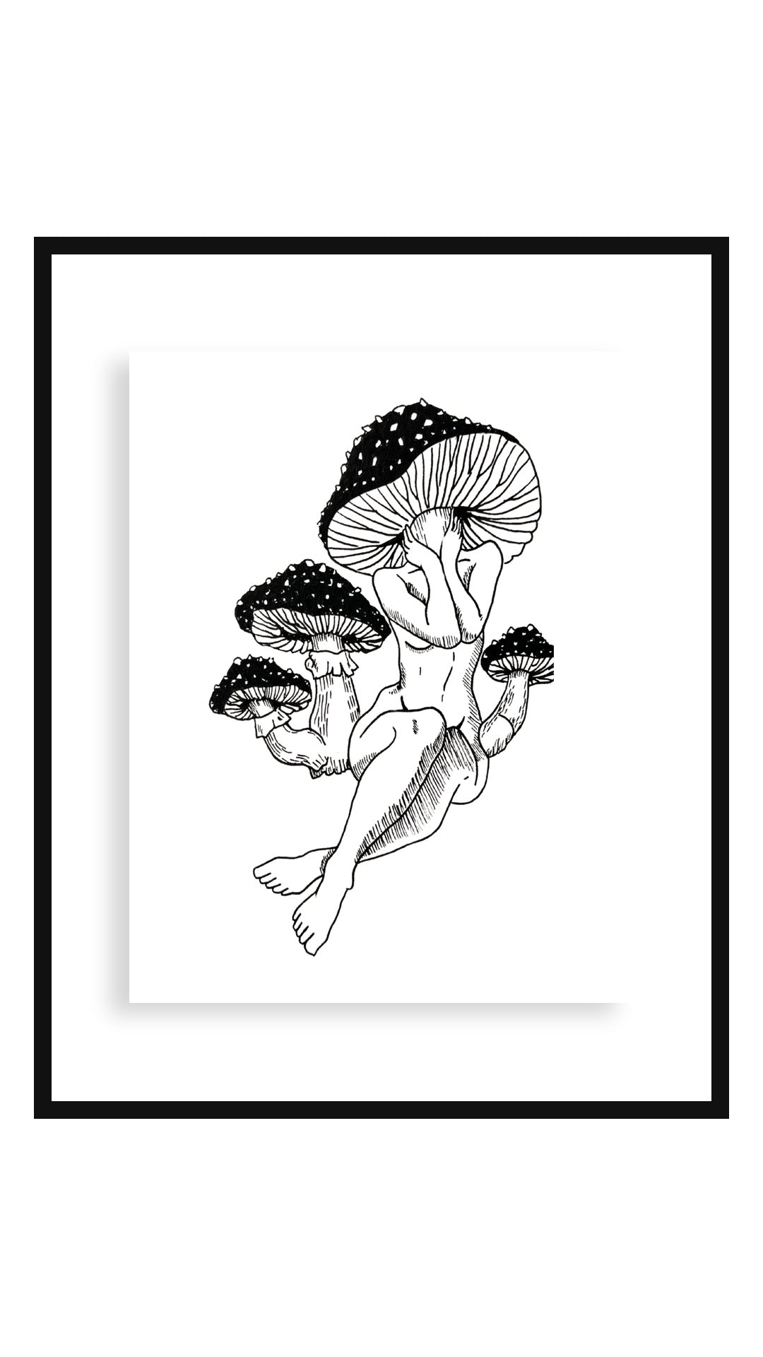 Mushroom art print in an 11x14 floating black frame — Buttercup Ink