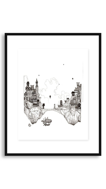 Floating Village art print, 11x14 floating black frame