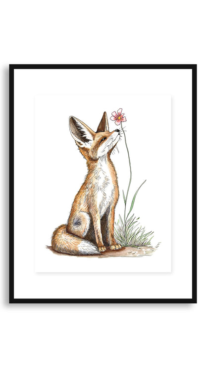 Red Fox art print in an 11x14 floating black frame