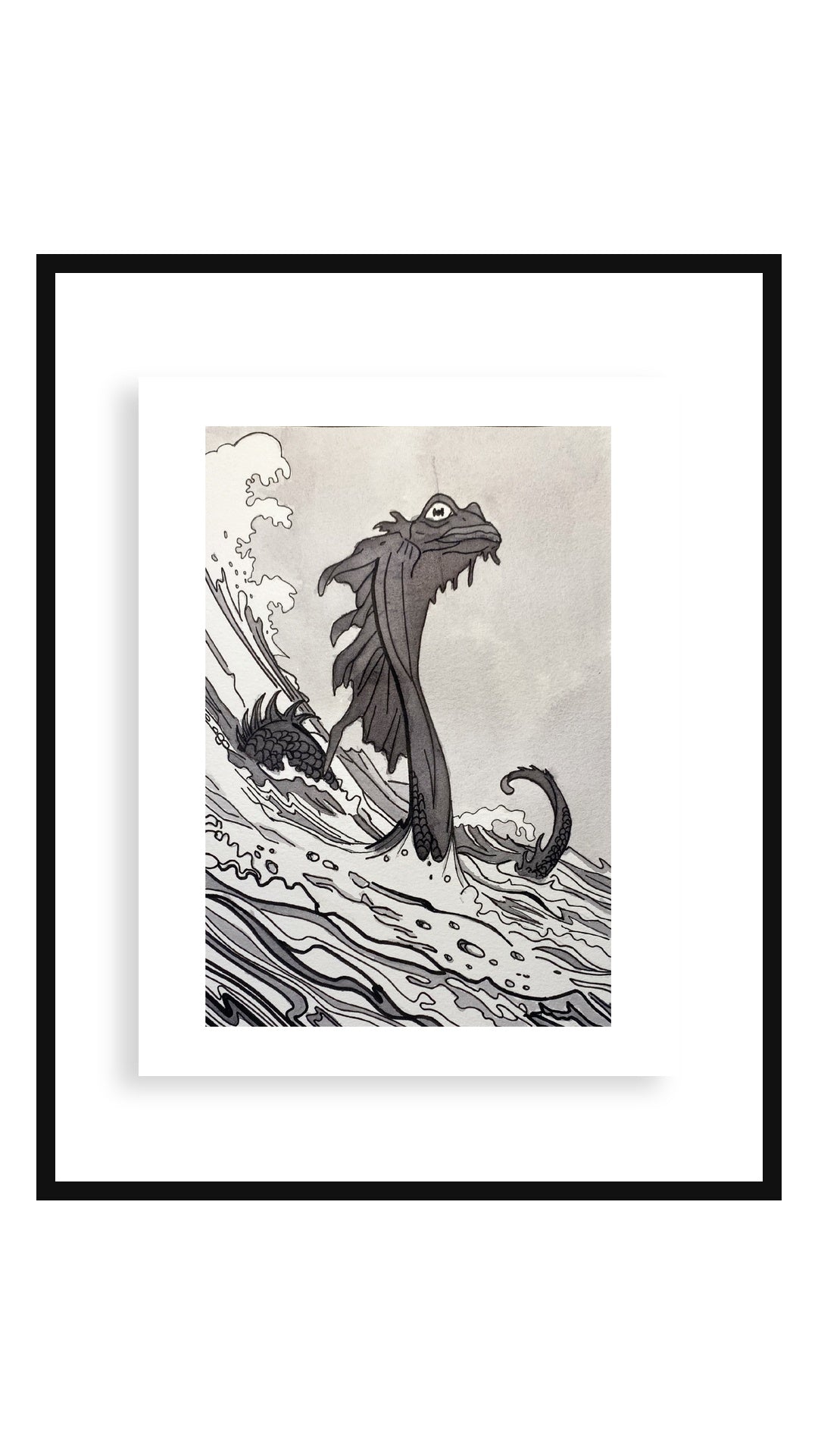 Sea Serpent art print in an 11x14 floating black frame — Buttercup Ink