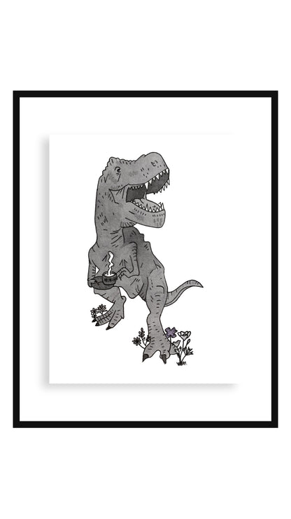 Tea-Rex art print in an 11x14 floating black frame — Buttercup Ink
