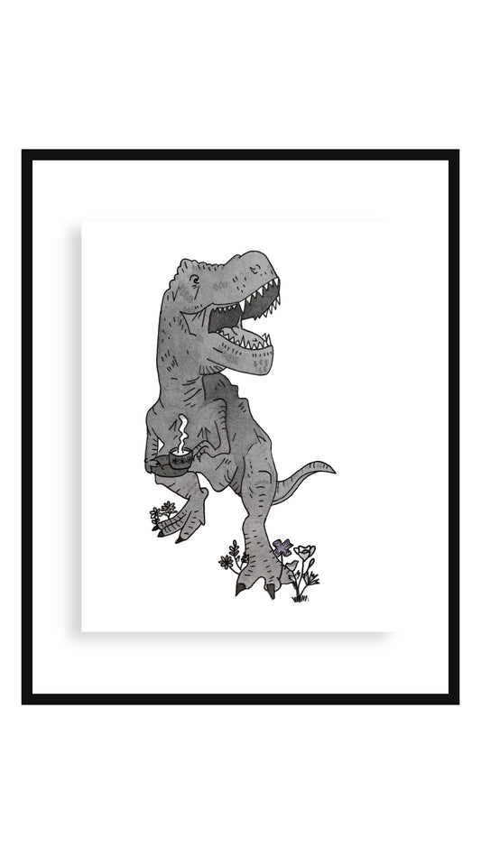 Tea-Rex art print in an 11x14 floating black frame — Buttercup Ink
