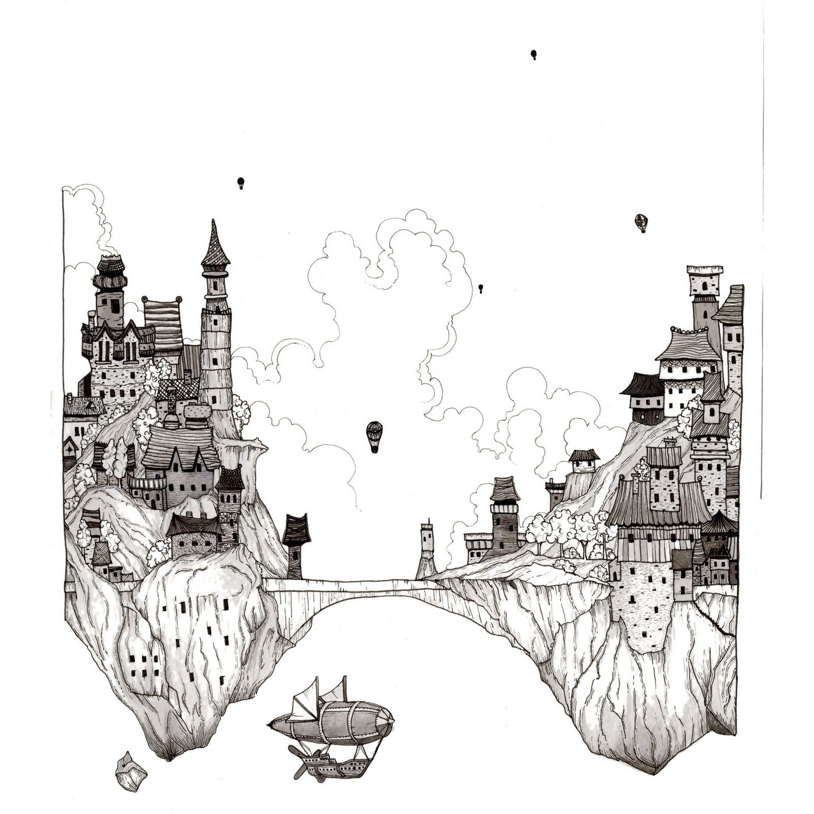 Floating Village, original hand-drawn artwork by Kelsey Lopin